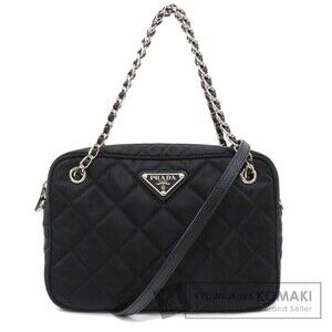 Prada Chain Logo Plate Handbag Leather